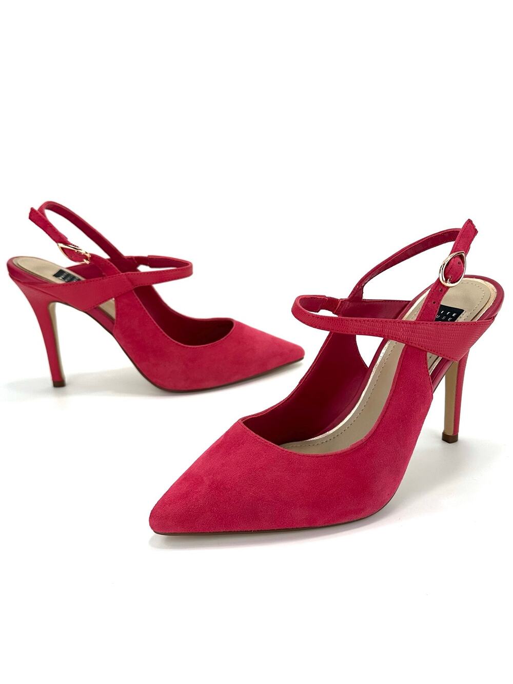 White House Black Market Alexi Stiletto Heel Sandal Size 6 Pink Suede Closed Toe